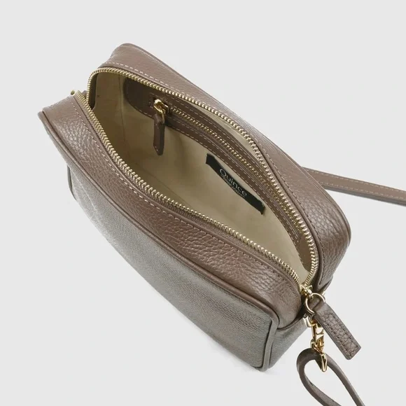 Quince taupe Italian leather crossbody purse